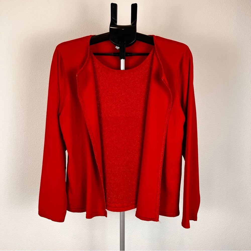 John Paul Richard Red Shimmer Open Cardigan Overlay Top Size XL - Picture 2 of 12